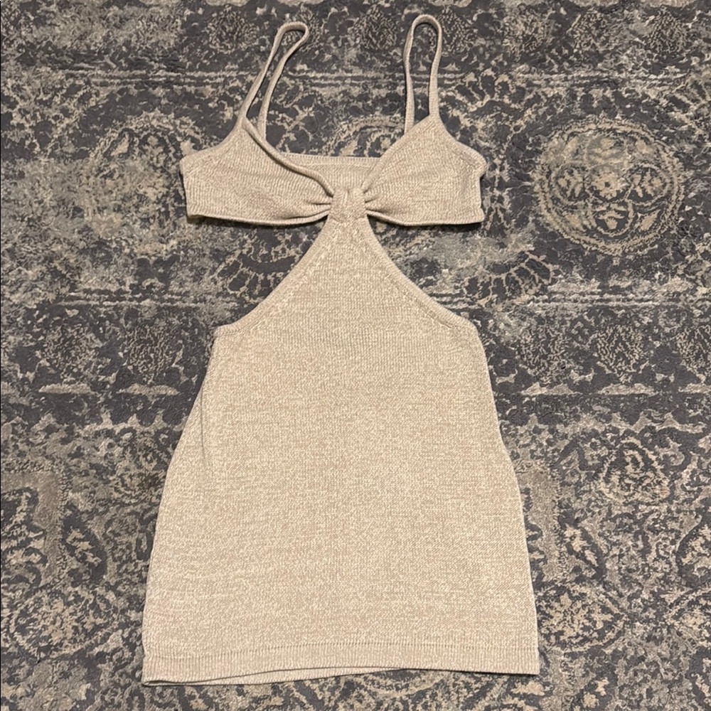 Beige Botany Knit Cutout Mini Dress Size Medium